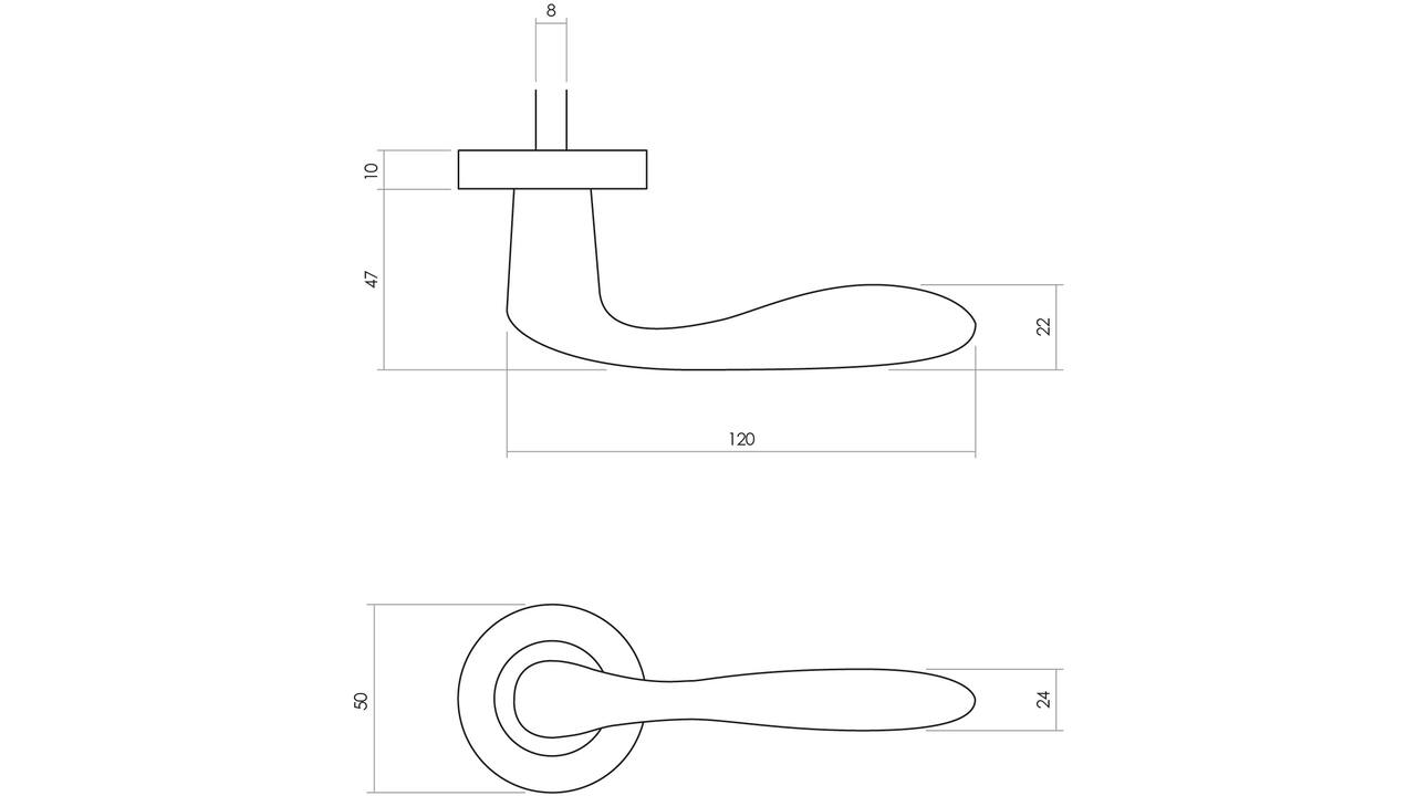 Deurkruk Banaan met rozet verdekt ø49x7mm messing ongelakt