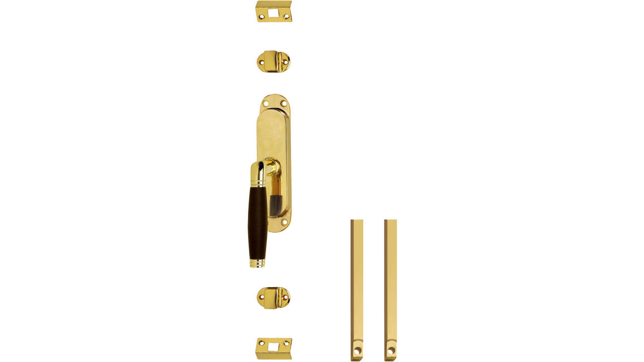 Set kruk-espagnolet links Ton 222 inclusief stangenset 2x 1250mm messing ongelakt /ebbenhout