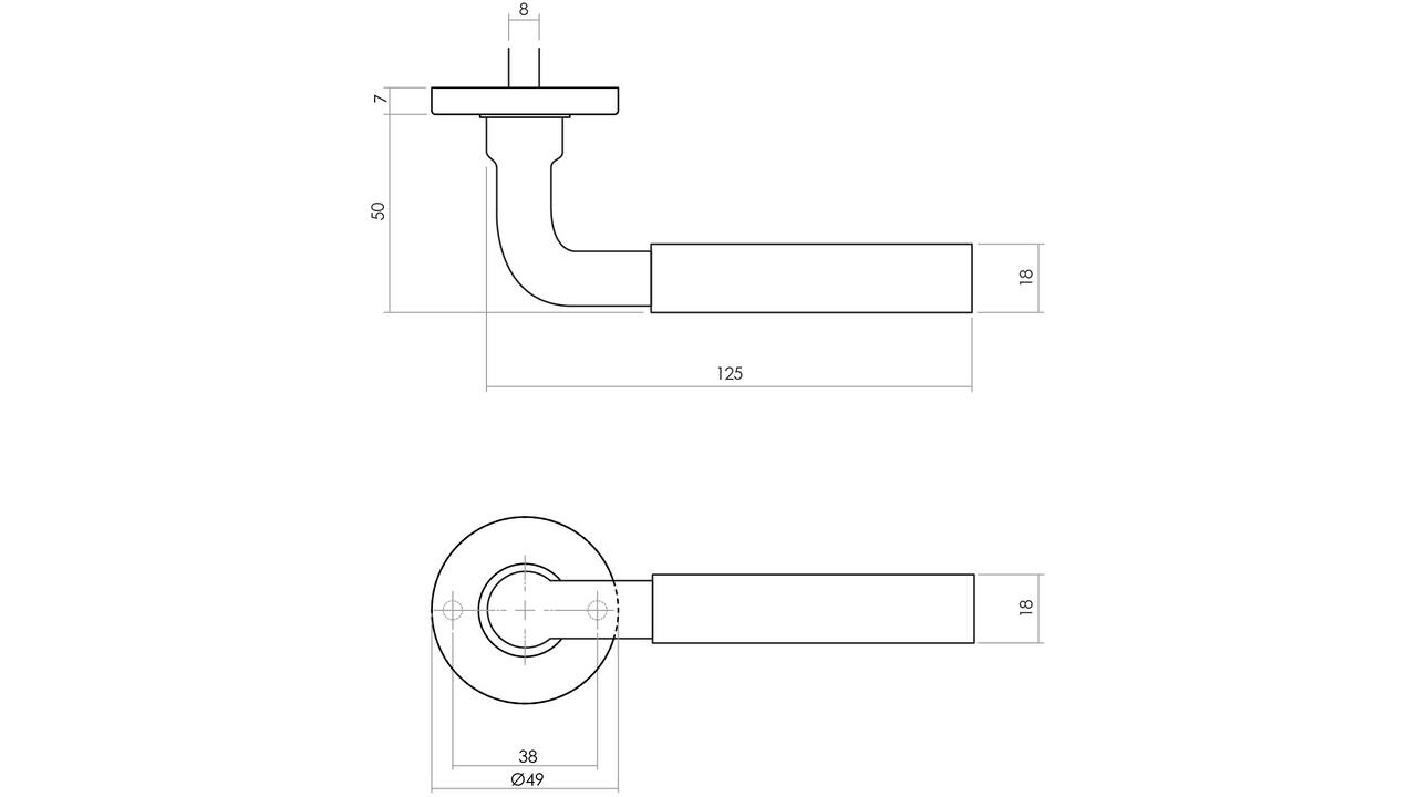 Deurkruk Palma met rozet verdekt ø49x7mm messing getrommeld