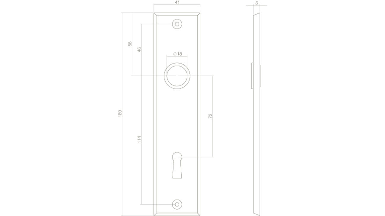 Schilden rechthoekig 181x41x7mm sleutelgat 72mm messing getrommeld