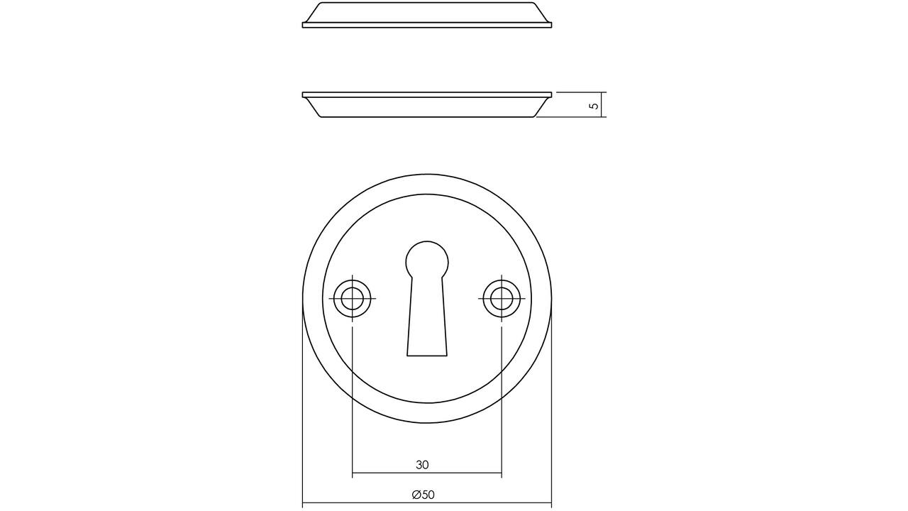 Sleutelrozetten ø50x5mm messing getrommeld