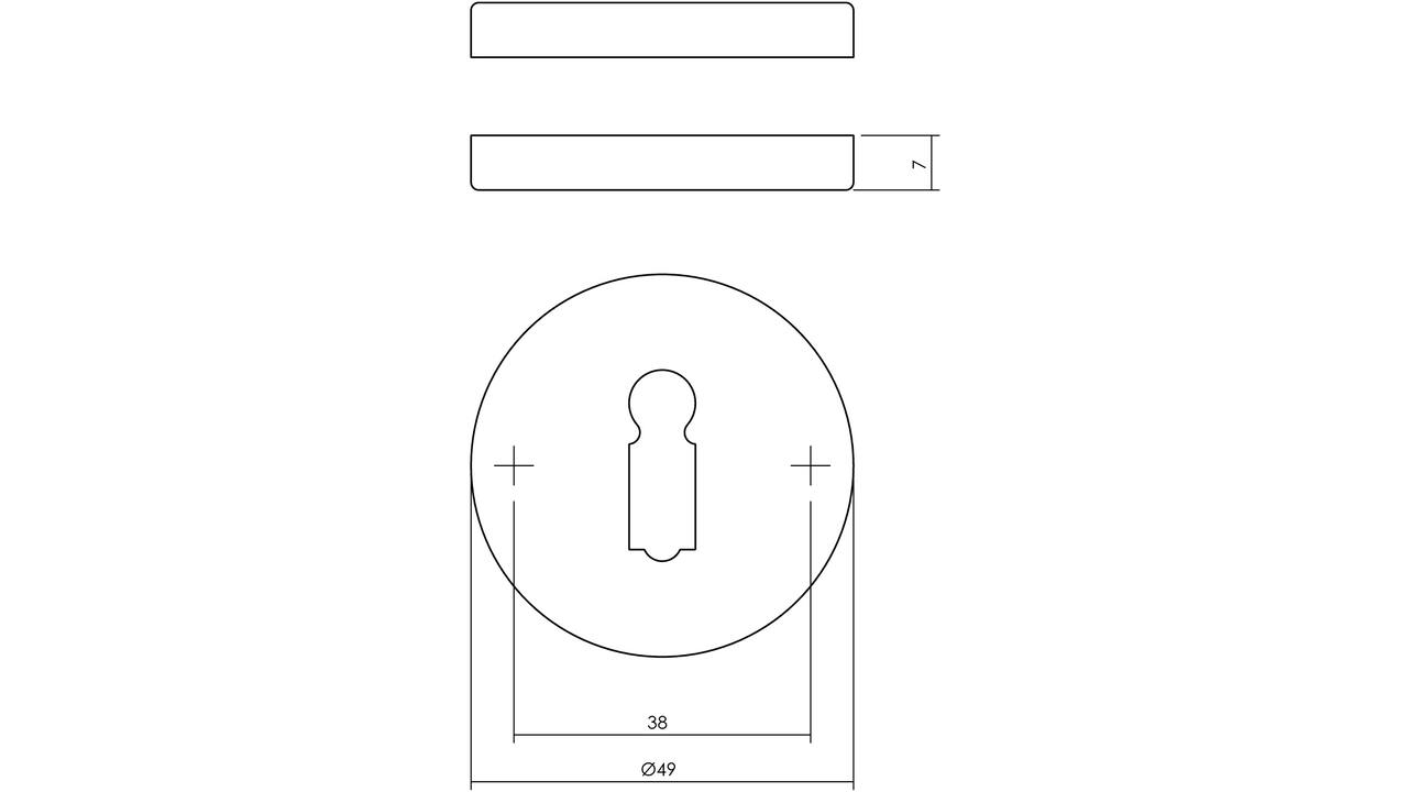 Sleutelrozetten verdekt ø49x7mm messing getrommeld
