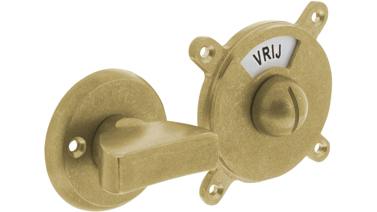 WC-sluiting Degeorge met 8mm stift en tekst "vrij / bezet" messing getrommeld