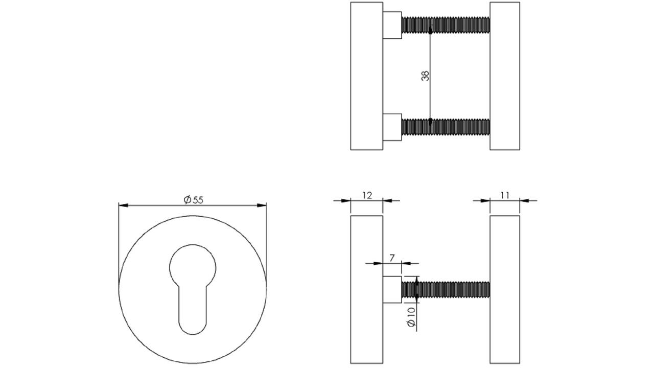 SKG3 veiligheidsrozetten rond verdekt ø55x12mm profielcilindergat messing getrommeld