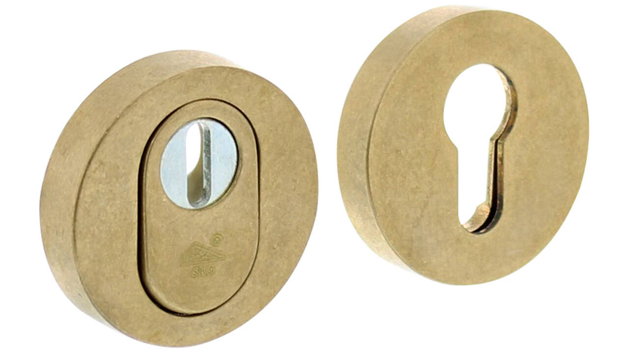 SKG3 veiligheidsrozetten rond verdekt ø55x12mm profielcilindergat met kerntrekbeveiliging messing getrommeld