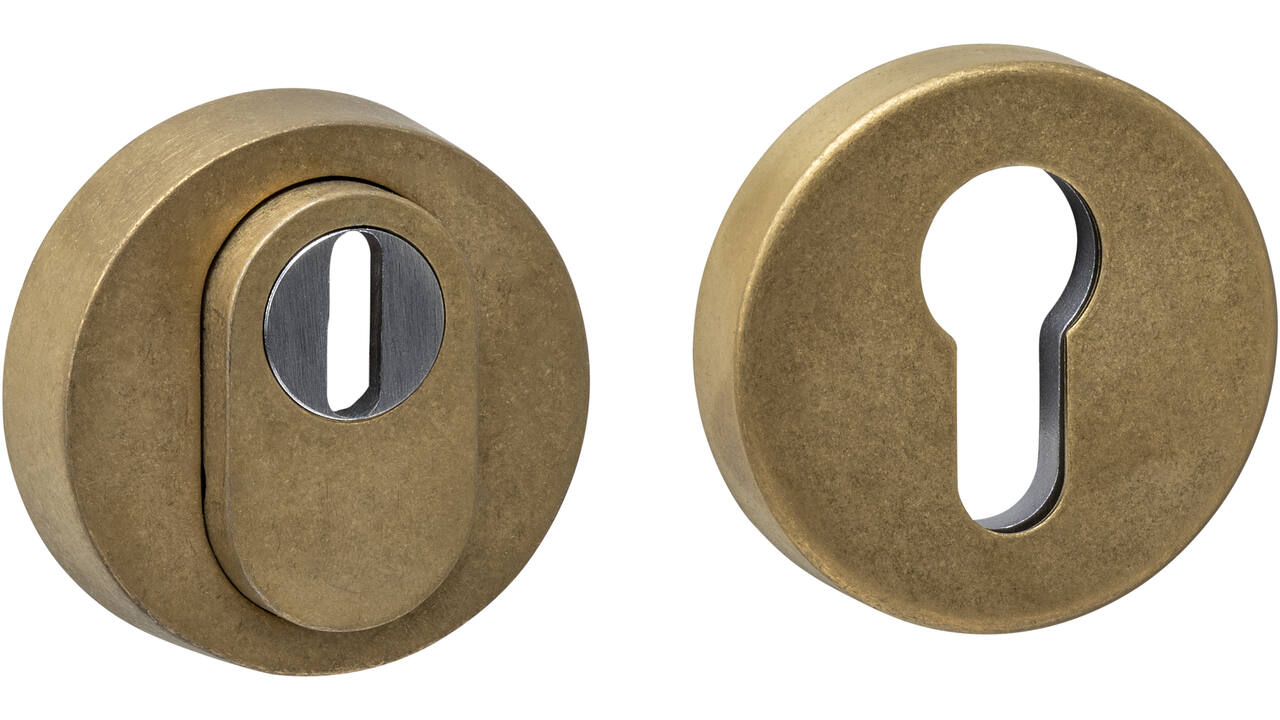 SKG3 veiligheidsrozetten rond verdekt ø52x12mm profielcilindergat met kerntrekbeveiliging PVD messing getrommeld