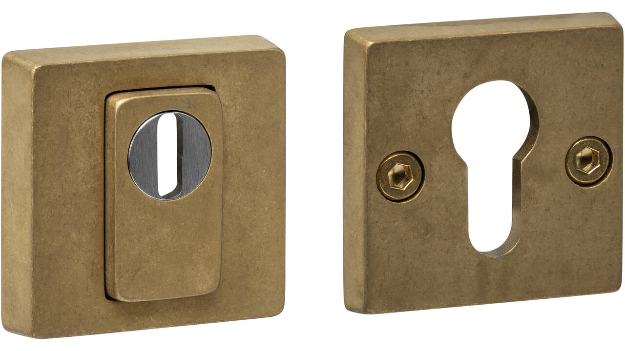 SKG3 veiligheidsrozetten vierkant 54x54x12mm profielcilindergat met kerntrekbeveiliging PVD messing getrommeld