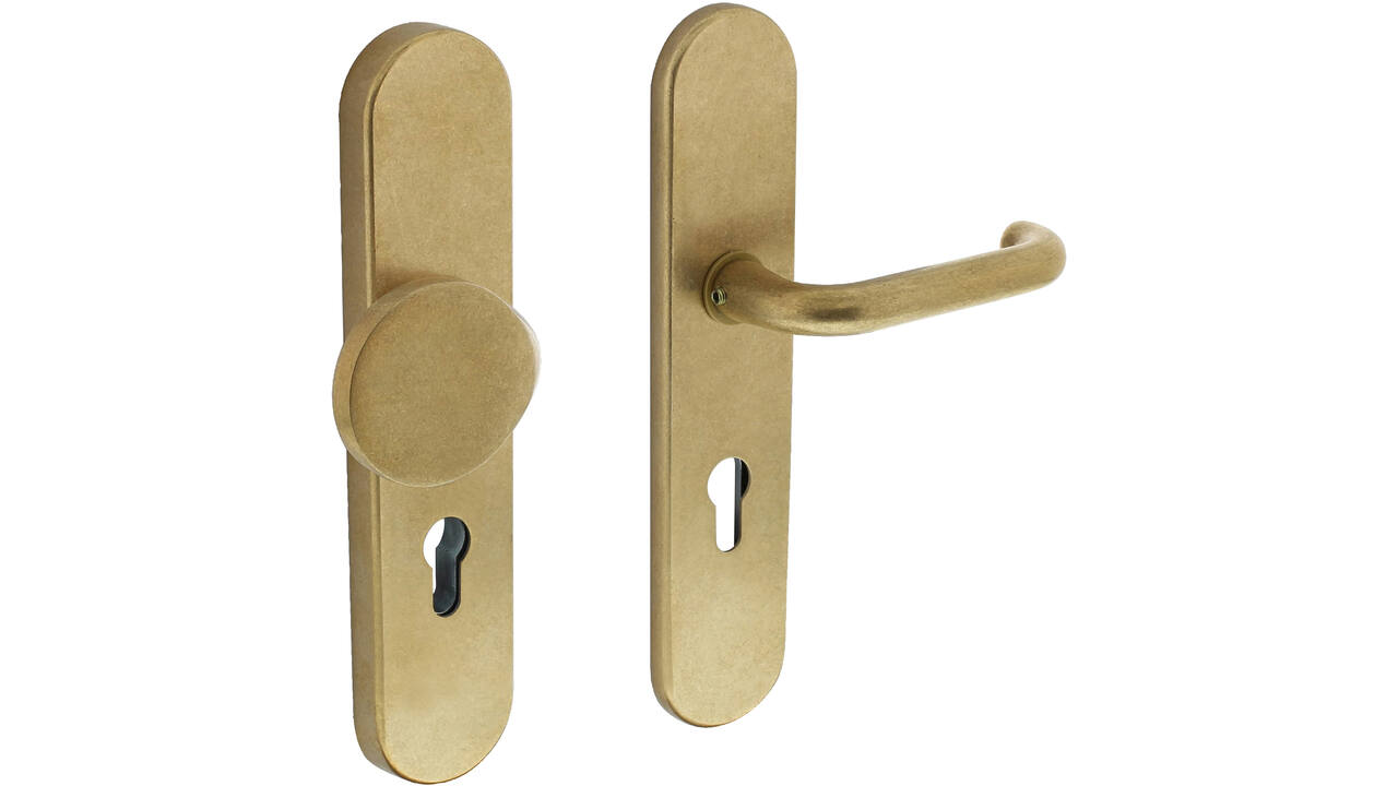 SKG3 veiligheidsbeslag ovaal verdekt 252x54mm greep/kruk Rond profielcilindergat 72mm messing getrommeld