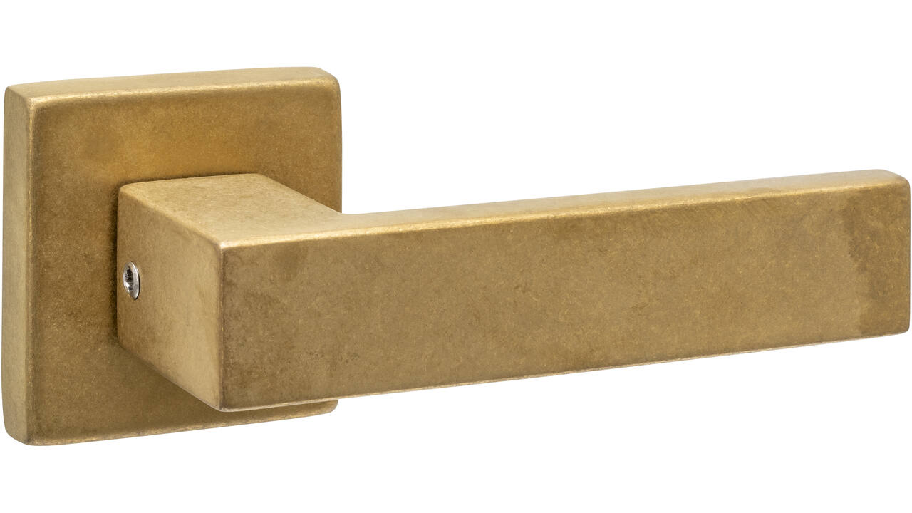 Deurkruk Amsterdam met rozet massief verdekt 53x53x10mm met nokken PVD messing getrommeld