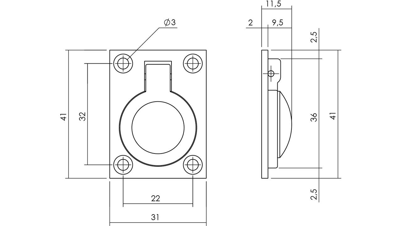 Luikring recht 41x31mm messing getrommeld