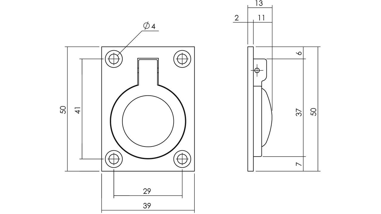 Luikring recht 50x39mm messing getrommeld