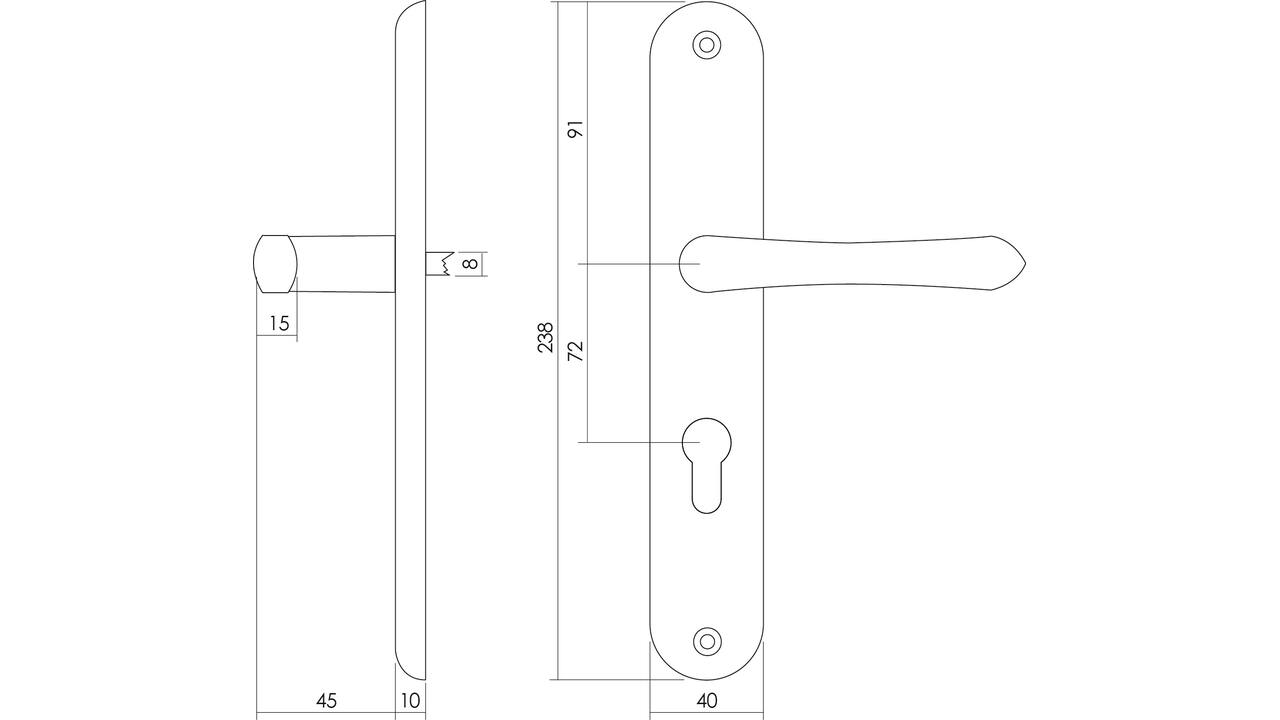Deurkruk Saturnus op schild ovaal 236x37mm profielcilindergat 72mm messing gelakt
