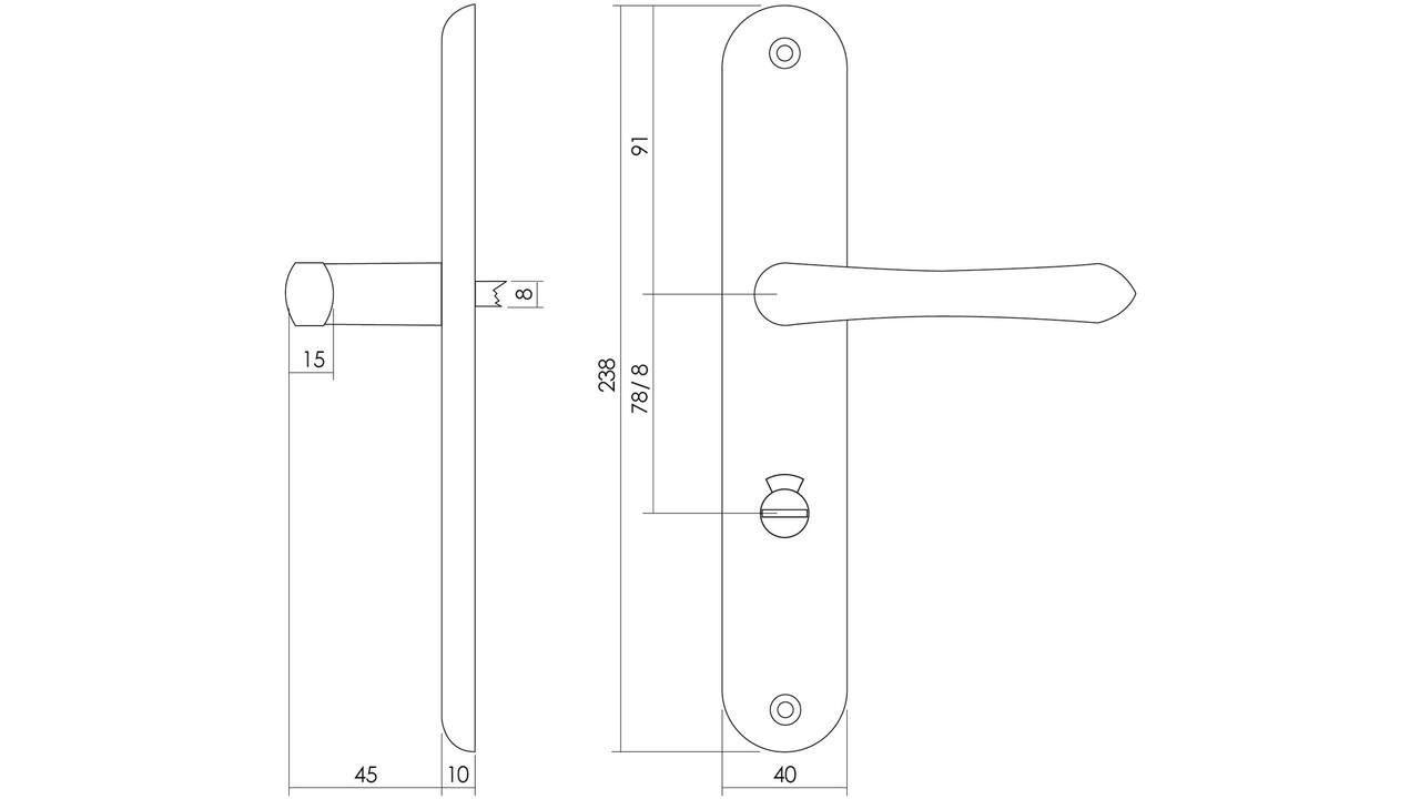 Deurkruk Saturnus op schild ovaal 236x37mm wc 78/8mm messing gelakt