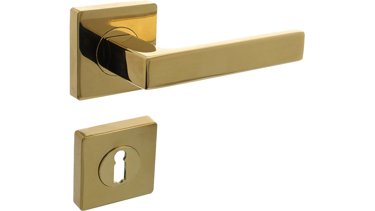 Deurkruk Hera op rozet verdekt 55x55x10mm met nokken en sleutelrozetten PVD messingkleur