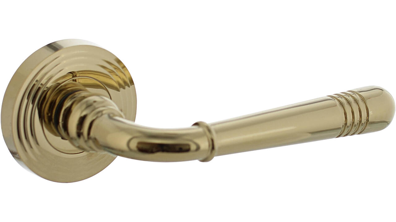 Deurkruk Helena op rozet verdekt met rillen ø55x10mm met nokken PVD messingkleur