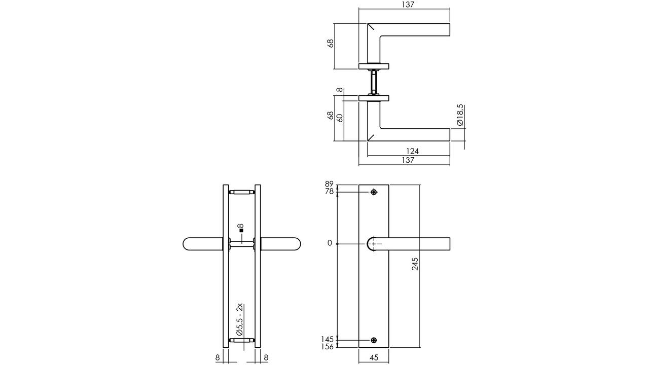 Deurkruk Bastian op schild rechthoekig 245x45mm blind PVD messingkleur