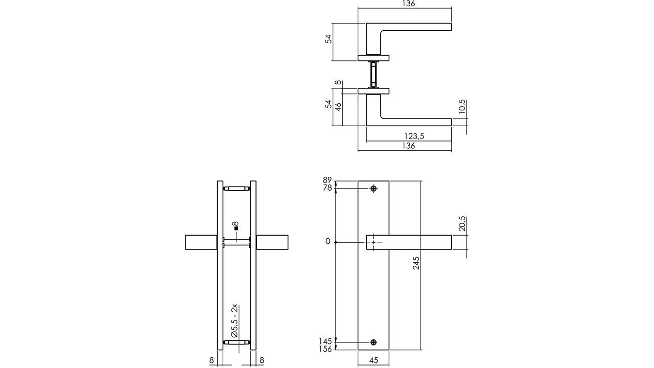 Deurkruk Hera op schild rechthoekig 245x45mm blind PVD messingkleur