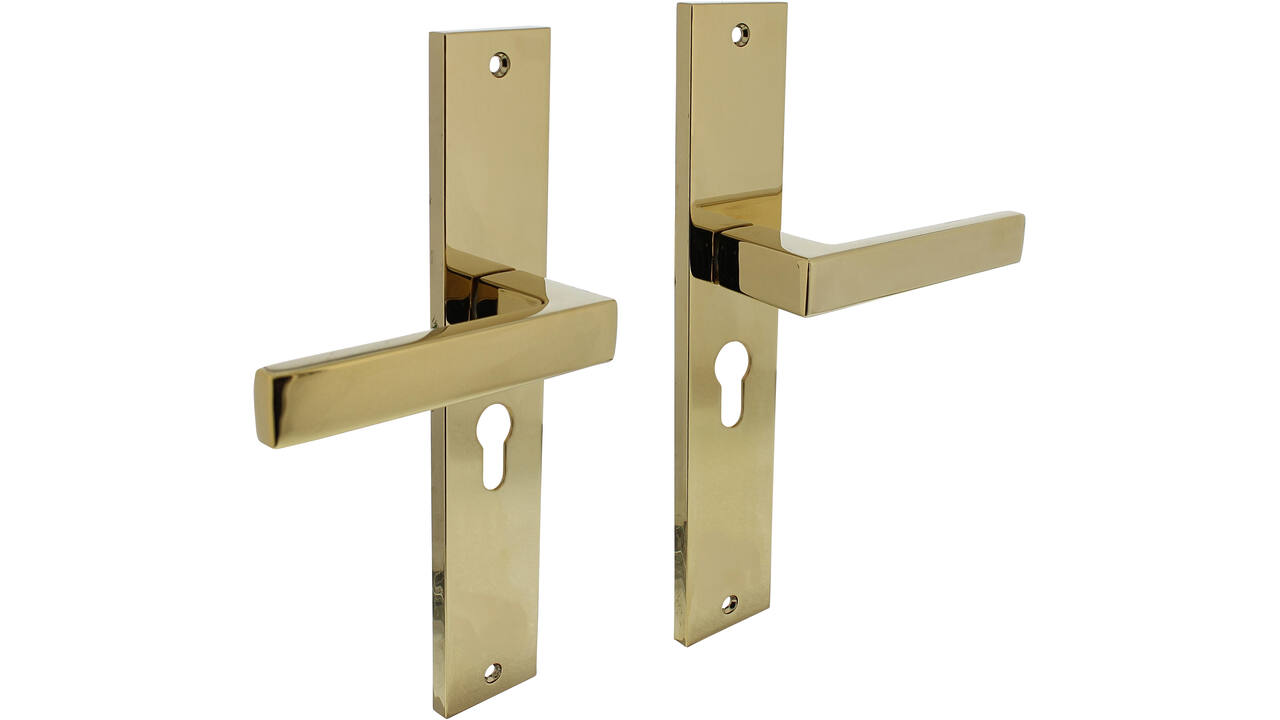 Deurkruk Hera op schild rechthoekig 245x45mm profielcilindergat 55mm PVD messingkleur
