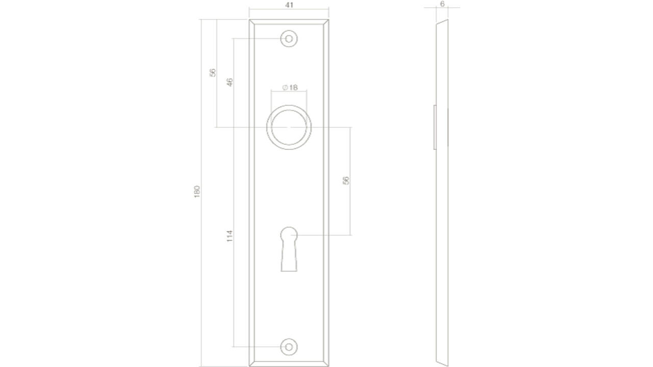Schilden rechthoekig 181x41x7mm sleutelgat 56mm messing gelakt