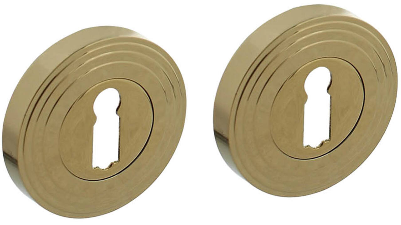 Sleutelrozetten verdekt met rillen ø55x10mm  en nokken PVD messingkleur