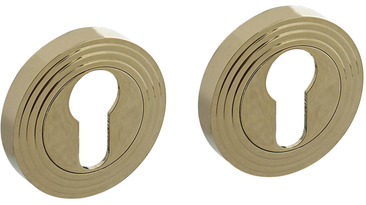 Cilinderrozetten verdekt met rillen ø55x10mm en nokken PVD messingkleur