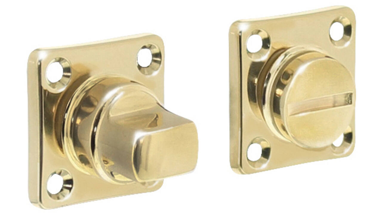 WC-sluiting 38x38x5mm met stift 8x8mm messing gelakt