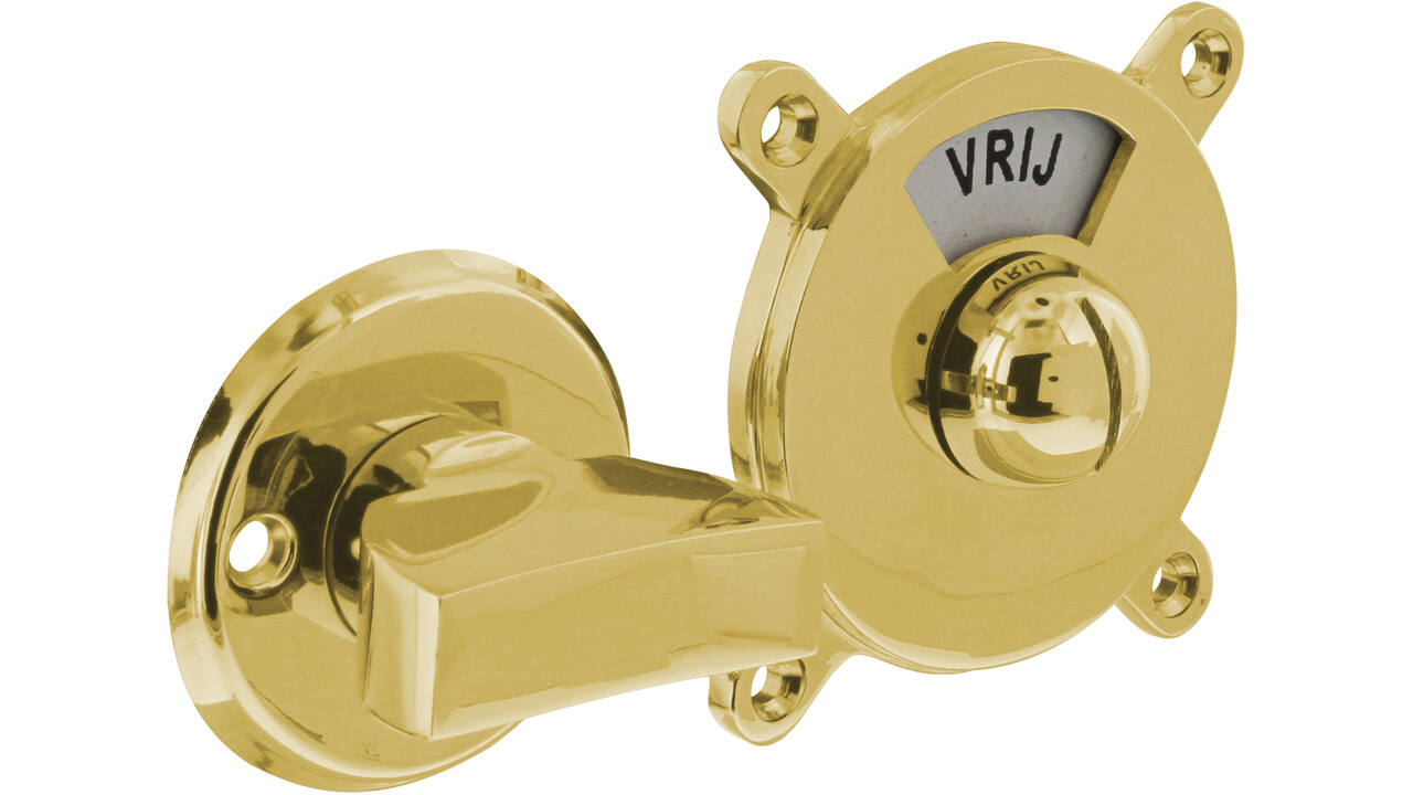 WC-sluiting Degeorge met 8mm stift en tekst "vrij / bezet" messing gelakt