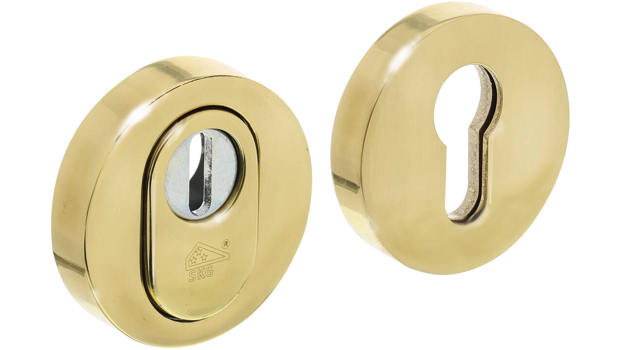 SKG3 veiligheidsrozetten rond verdekt ø55x12mm profielcilindergat met kerntrekbeveiliging messing gelakt