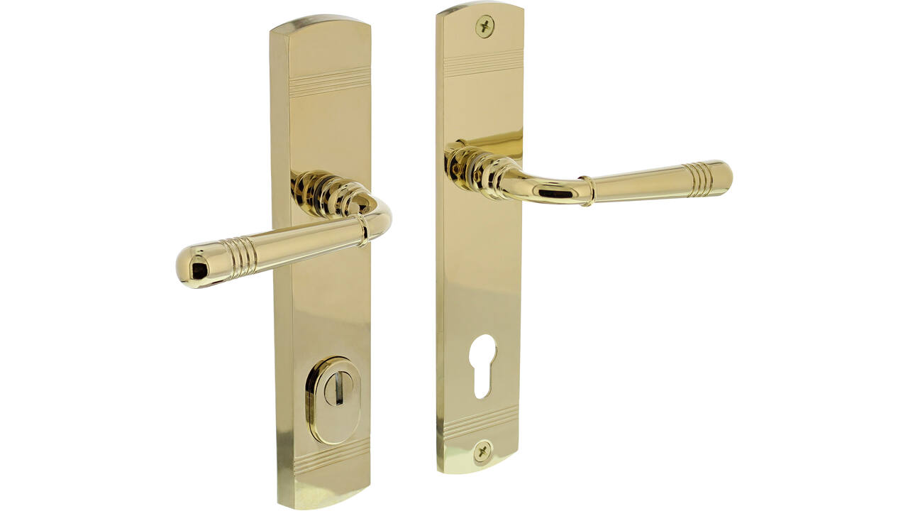 Achterdeurbeslag Helena 239x50mm kruk/kruk profielcilindergat 92mm met kerntrekbeveiliging PVD messingkleur