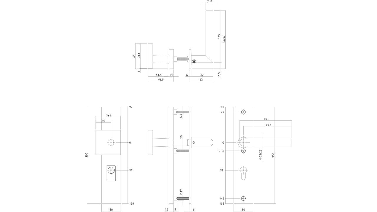 SKG3 veiligheidsbeslag rechthoekig 250x50mm greep/kruk Jura profielcilindergat 92mm met kerntrekbeveiliging PVD messingkleur