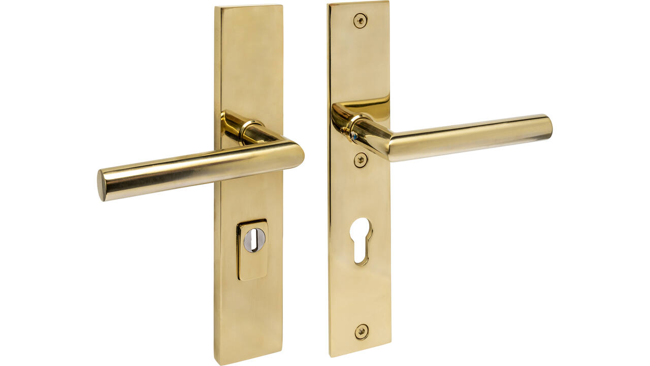 SKG3 veiligheidsbeslag rechthoekig 250x50mm kruk/kruk Jura met veerconstructie profielcilindergat 72mm met kerntrekbeveiliging PVD messingkleur