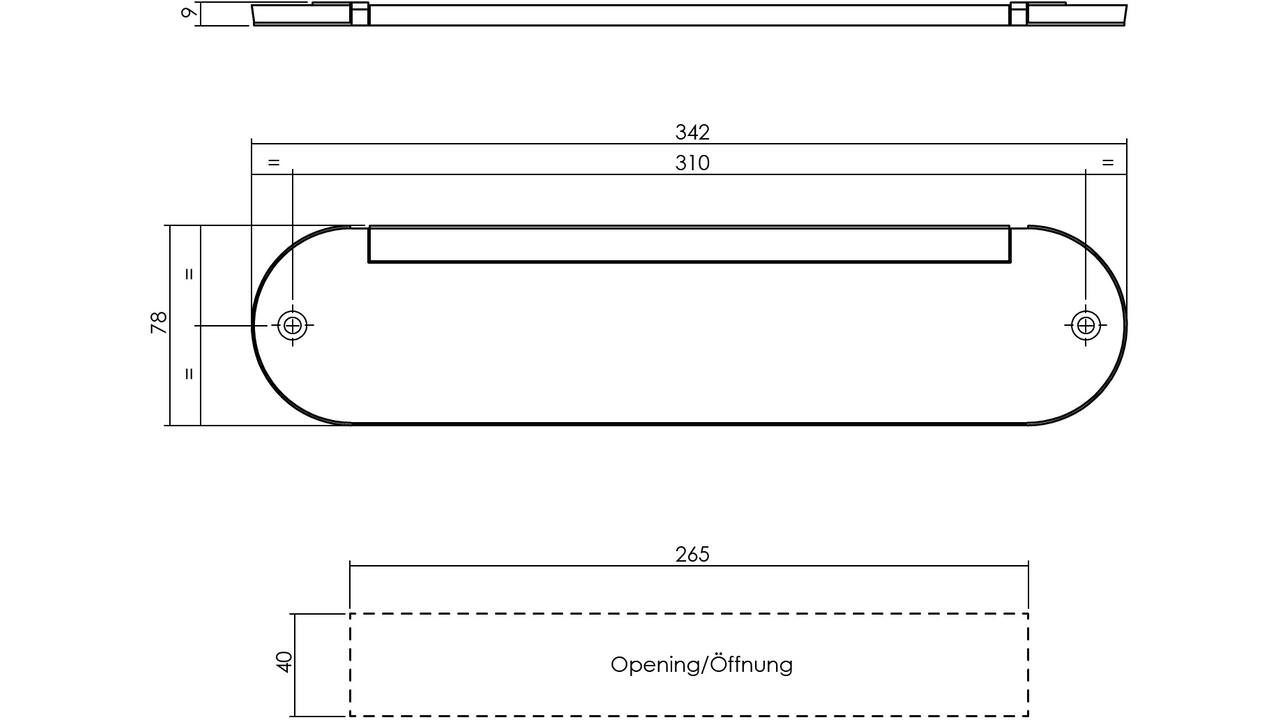 Tochtwering ovaal 342x78mm met klep messing gelakt
