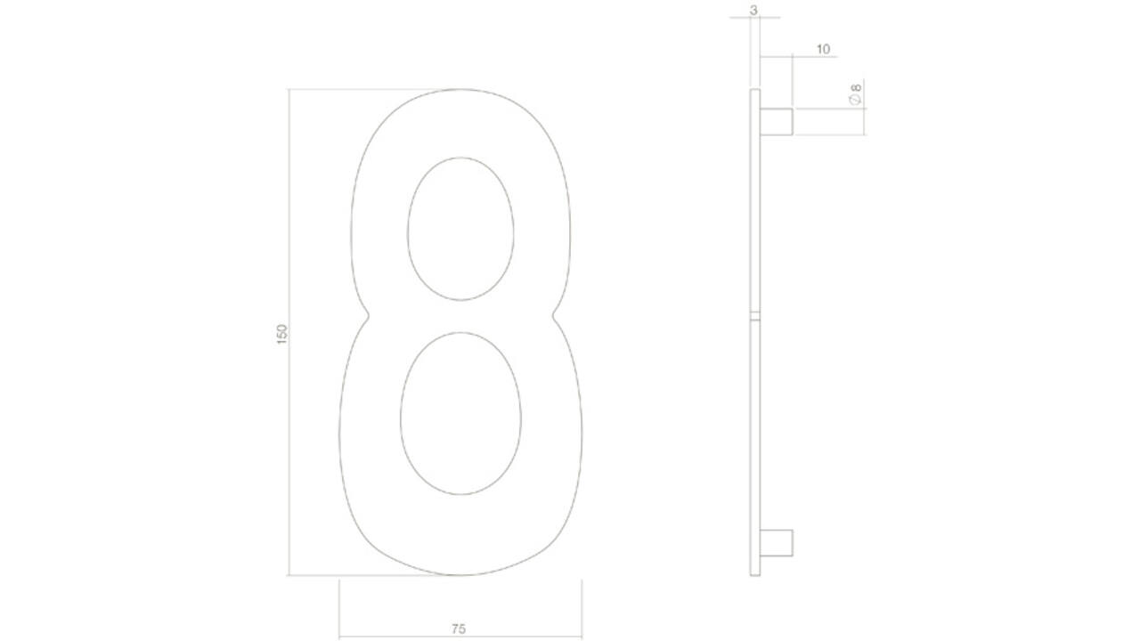 Huisnummer 8 150mm PVD messingkleur