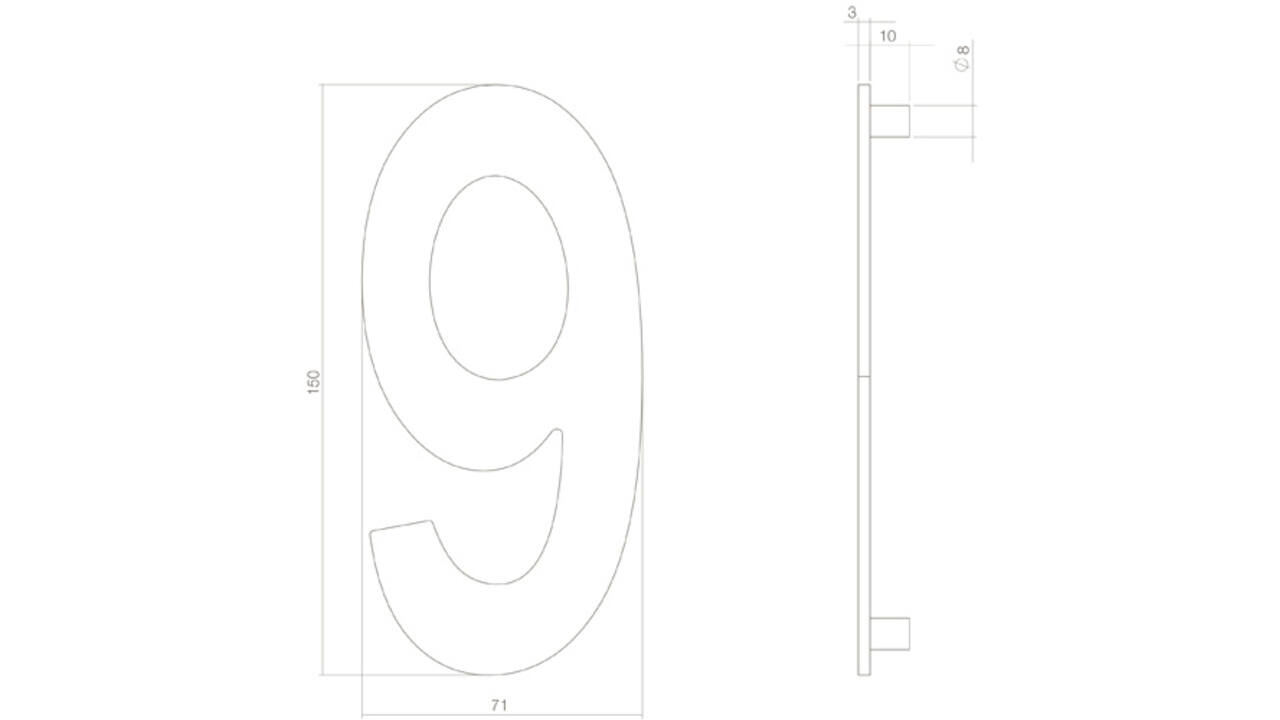 Huisnummer 9 150mm PVD messingkleur