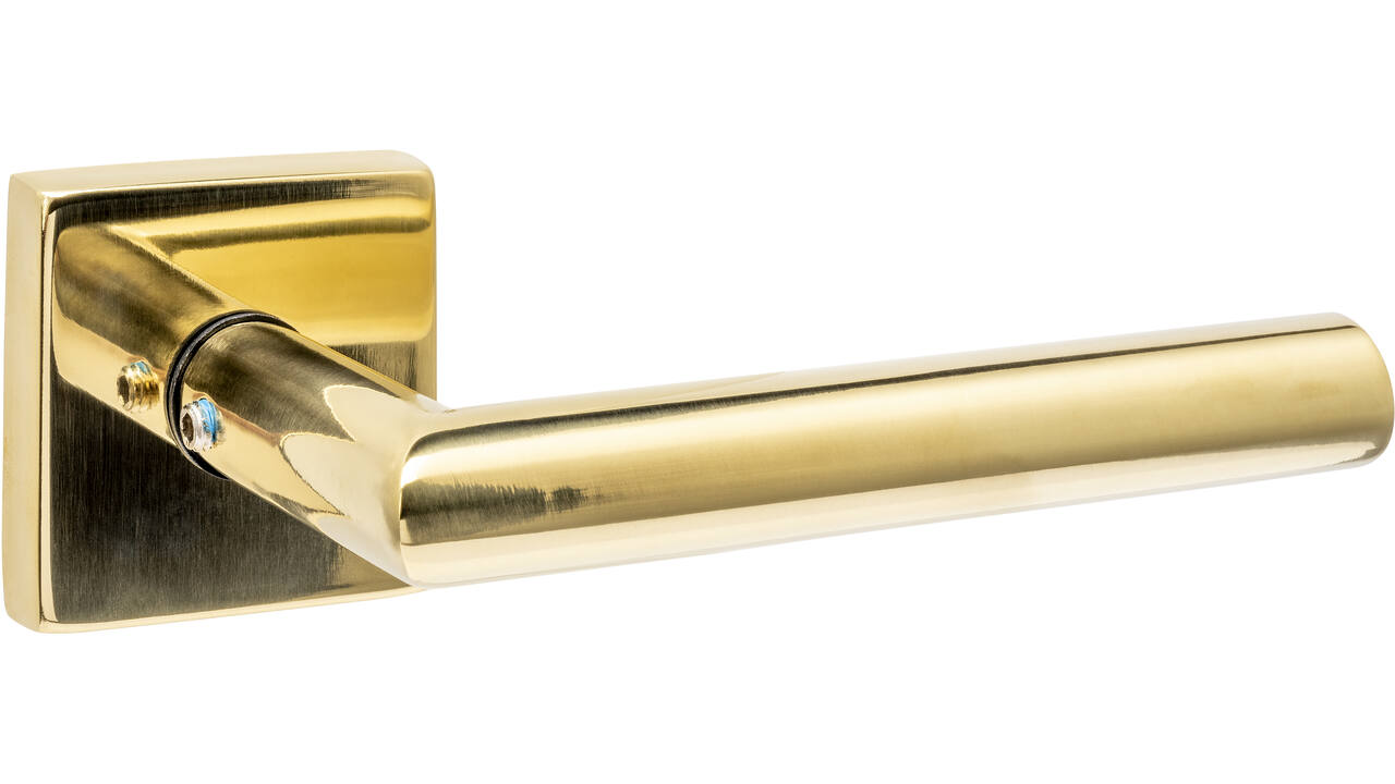 Deurkruk Jura met rozet massief verdekt 53x53x10mm met nokken PVD messingkleur