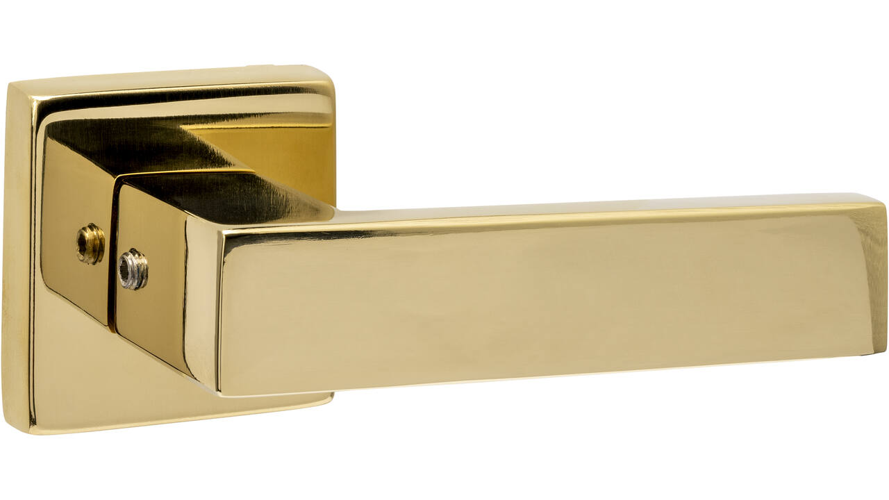 Deurkruk Amsterdam met rozet massief verdekt 53x53x10mm met nokken PVD messingkleur
