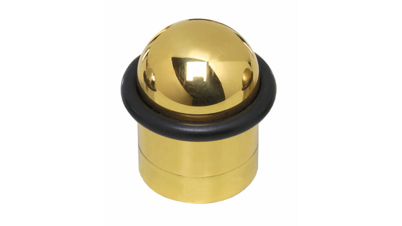 Deurstop met zwarte ring ø32x45mm messing gelakt