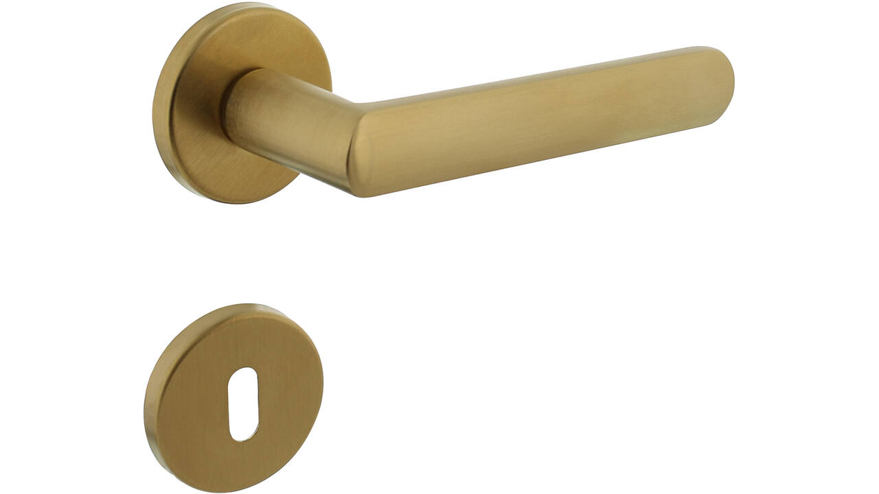Deurkruk Sora met rozet verdekt ø51x5mm met nokken en sleutelrozetten PVD messing mat