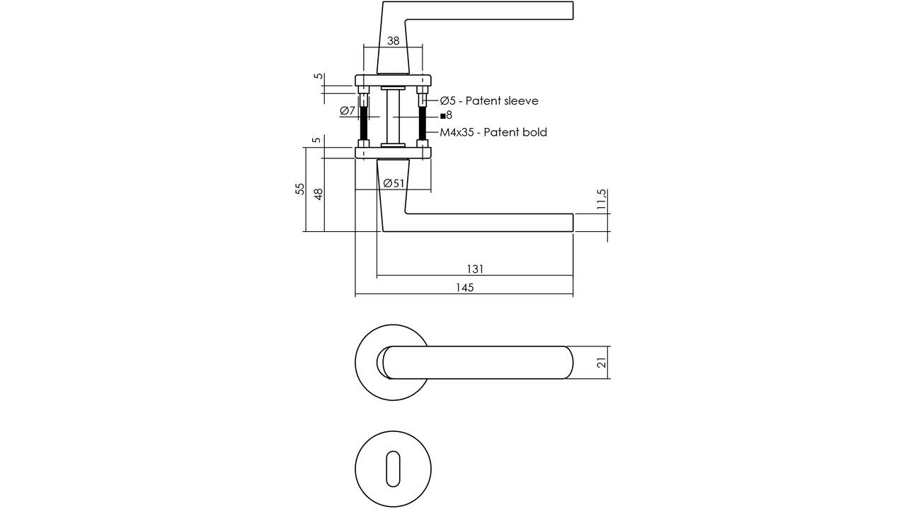Deurkruk Sora met rozet verdekt ø51x5mm met nokken en sleutelrozetten PVD messing mat