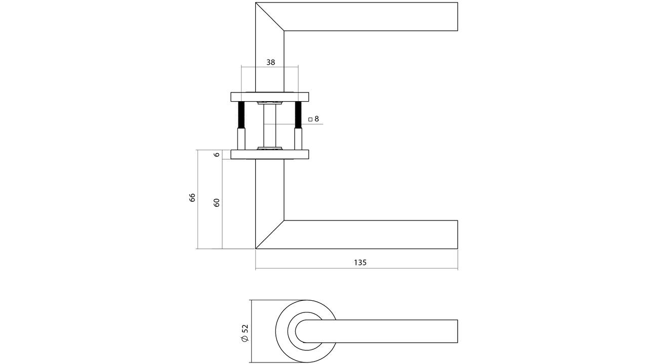 Gatdeel rechts Q 01 op rozet verdekt ø52x6mm PVD messing mat
