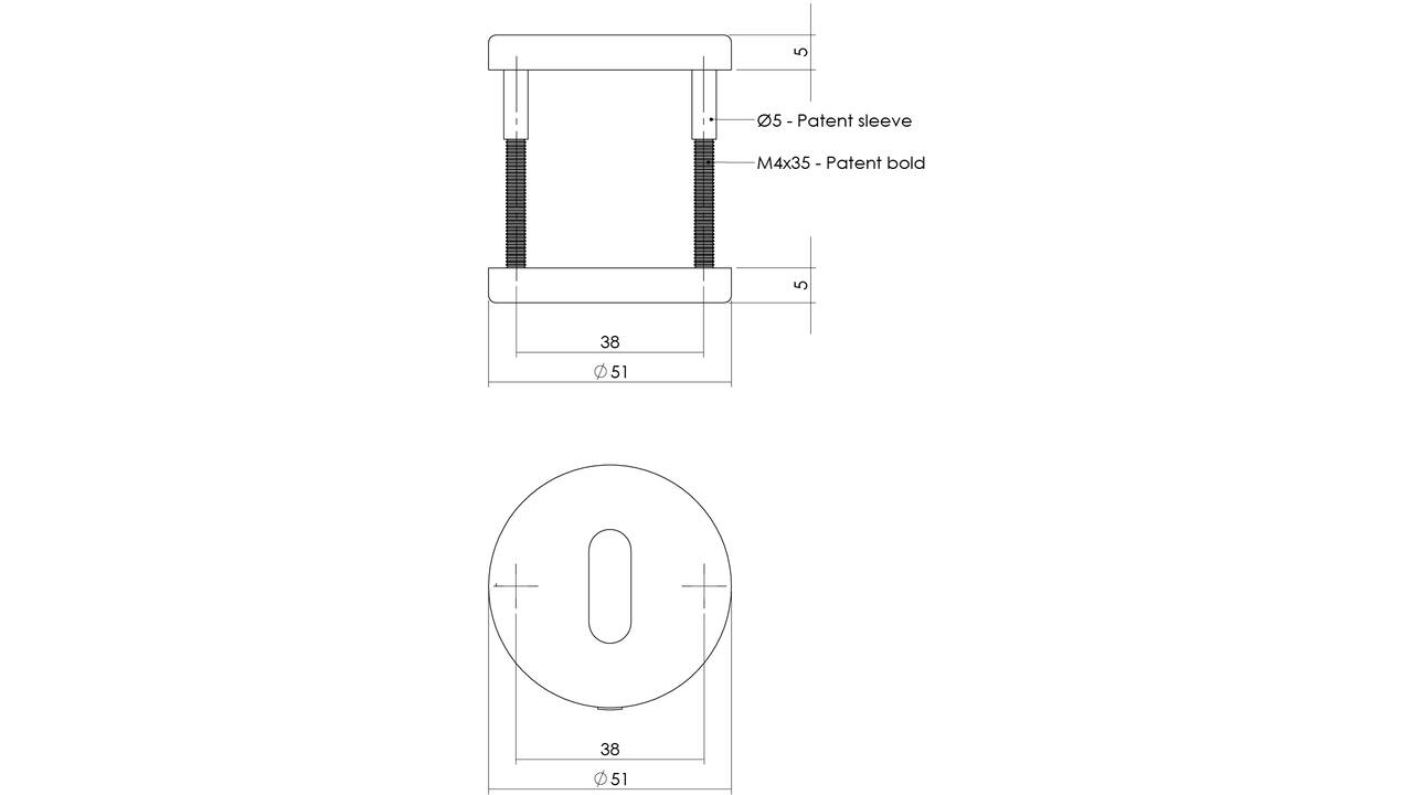 Sleutelrozetten verdekt ø51x5mm met nokken PVD messing mat