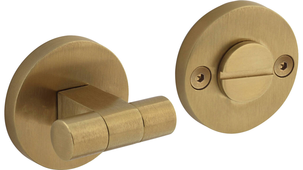 WC-sluiting éénzijdig verdekt ø55x8mm met stift 8x8mm, knop op verdekte rozet PVD messing mat