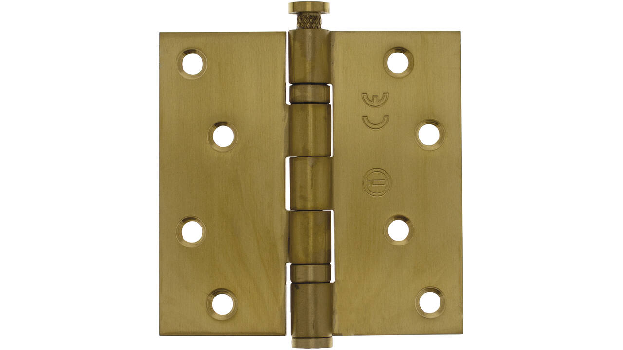 Kogellagerscharnier recht 3,5" (89x89x2,5mm) CE inclusief schroeven PVD messing mat