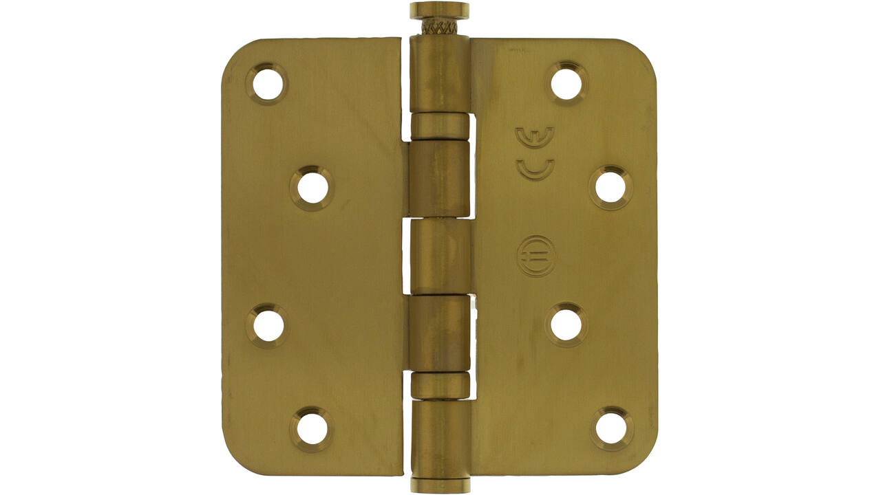 Kogellagerscharnier afgerond 3,5" (89x89x2,5mm) CE inclusief schroeven PVD messing mat