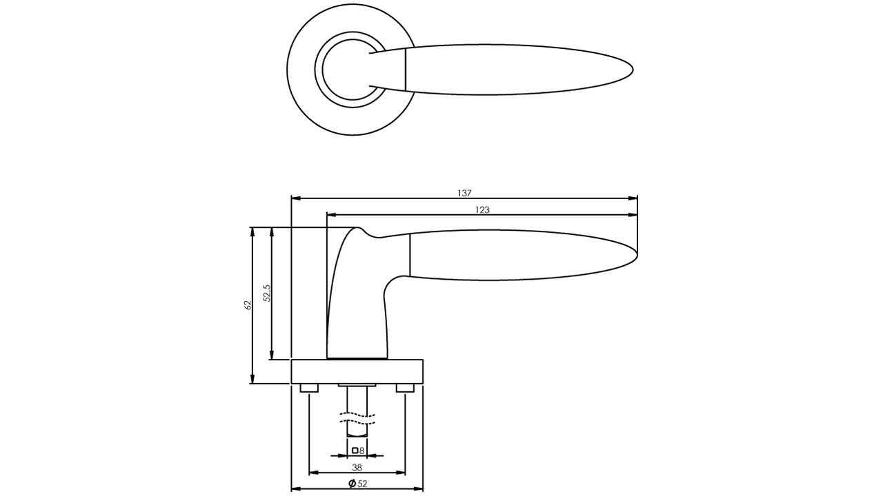 Deurkruk Elen op rozet verdekt ø52x10mm met nokken chroom/nikkel mat