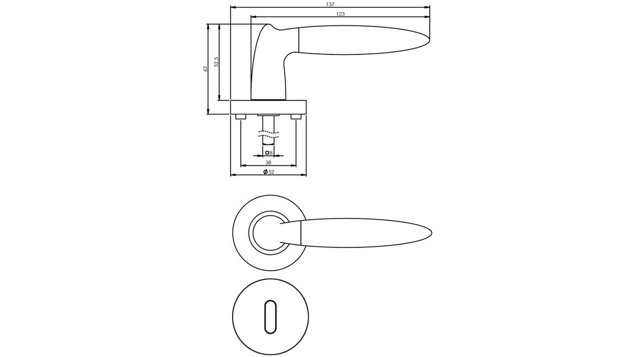 Deurkruk Elen op rozet verdekt ø52x10mm met nokken en sleutelrozetten chroom/nikkel mat