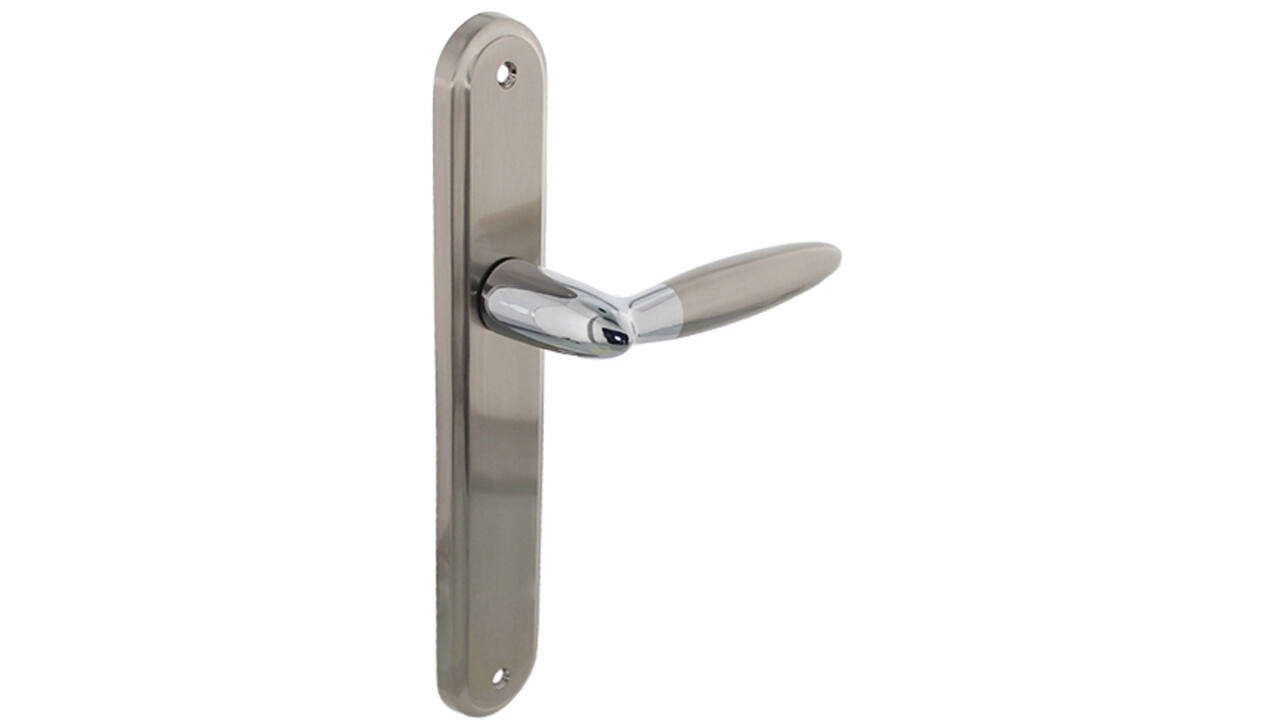 Deurkruk Elen op schild ovaal 242x43mm blind chroom/nikkel mat
