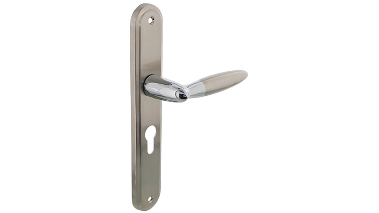 Deurkruk Elen op schild ovaal 242x43mm profielcilindergat 55mm chroom/nikkel mat