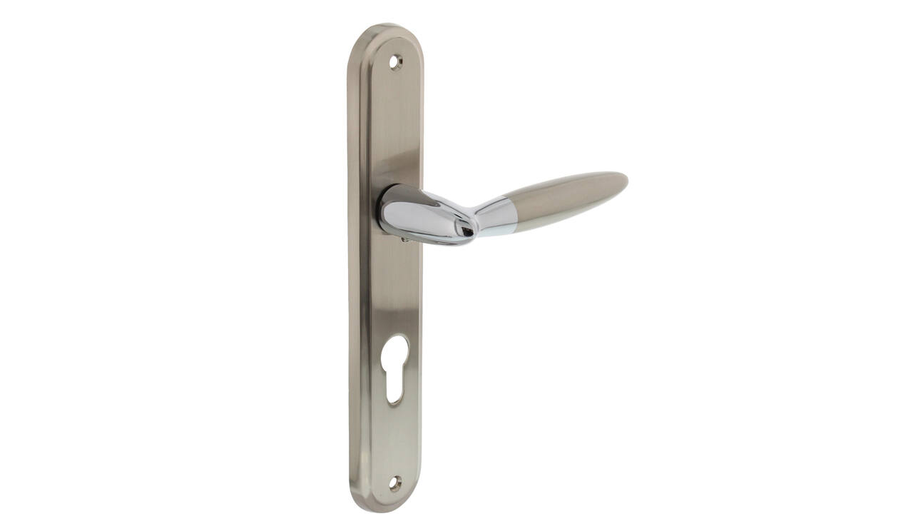 Deurkruk Elen op schild ovaal 242x43mm profielcilindergat 72mm chroom/nikkel mat