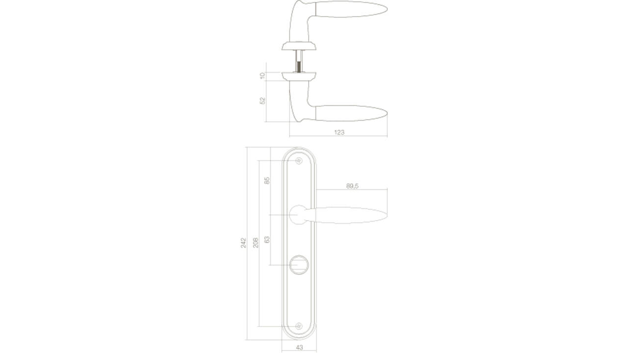 Deurkruk Elen op schild ovaal 242x43mm wc 63/8mm chroom/nikkel mat